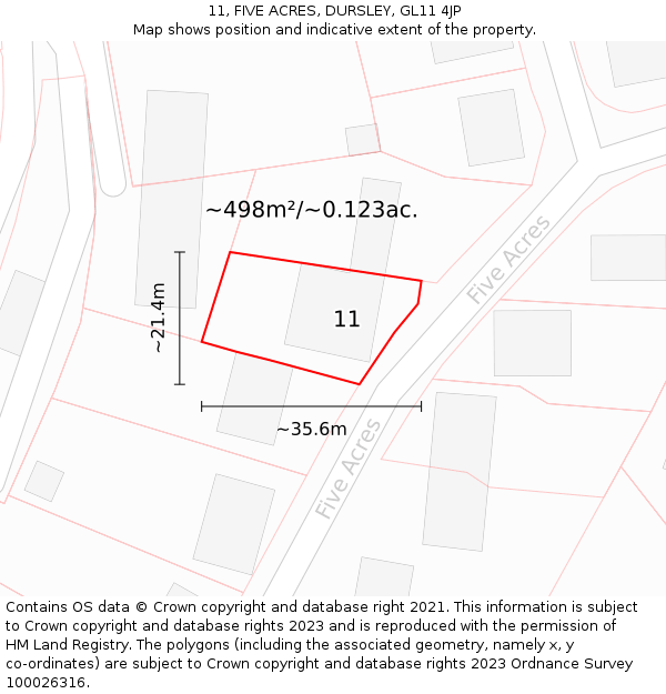 11, FIVE ACRES, DURSLEY, GL11 4JP: Plot and title map