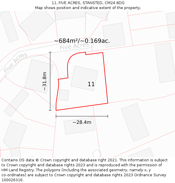 11, FIVE ACRES, STANSTED, CM24 8DG: Plot and title map