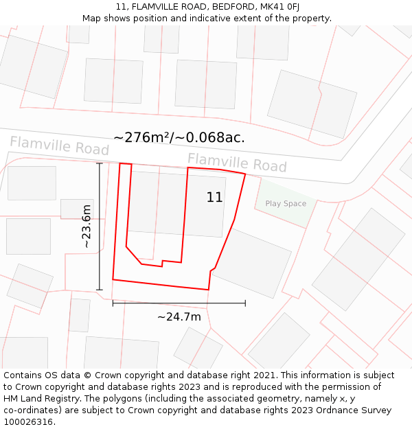 11, FLAMVILLE ROAD, BEDFORD, MK41 0FJ: Plot and title map