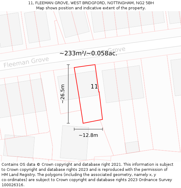 11, FLEEMAN GROVE, WEST BRIDGFORD, NOTTINGHAM, NG2 5BH: Plot and title map