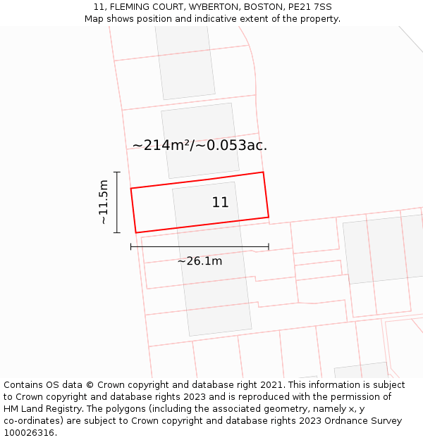 11, FLEMING COURT, WYBERTON, BOSTON, PE21 7SS: Plot and title map