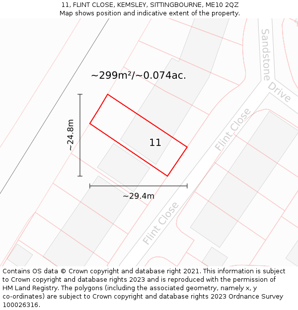 11, FLINT CLOSE, KEMSLEY, SITTINGBOURNE, ME10 2QZ: Plot and title map