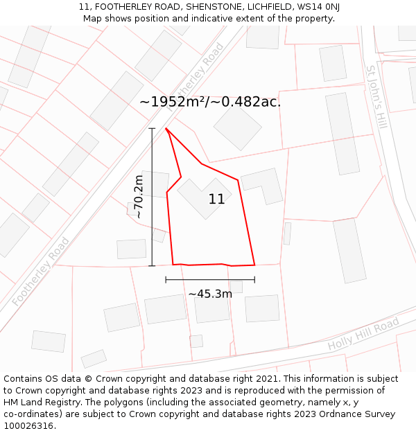 11, FOOTHERLEY ROAD, SHENSTONE, LICHFIELD, WS14 0NJ: Plot and title map