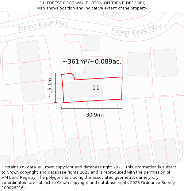 11, FOREST EDGE WAY, BURTON-ON-TRENT, DE13 0PQ: Plot and title map