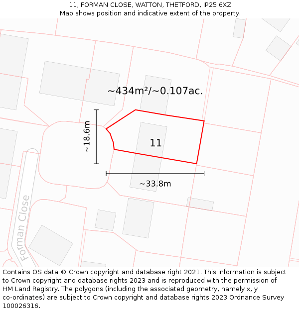 11, FORMAN CLOSE, WATTON, THETFORD, IP25 6XZ: Plot and title map