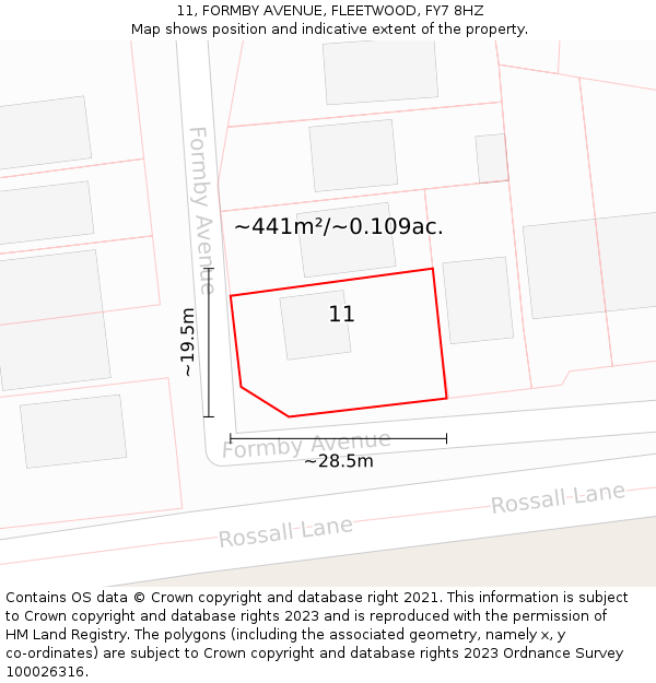 11, FORMBY AVENUE, FLEETWOOD, FY7 8HZ: Plot and title map