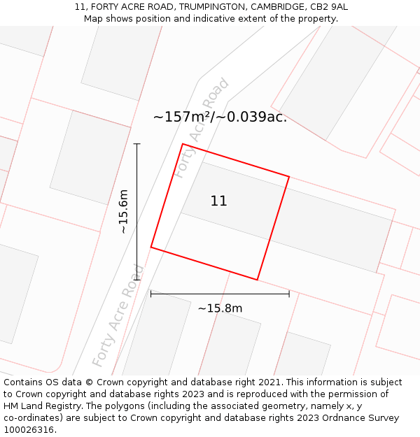 11, FORTY ACRE ROAD, TRUMPINGTON, CAMBRIDGE, CB2 9AL: Plot and title map