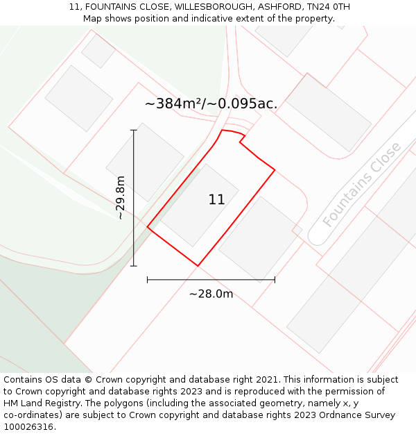 11, FOUNTAINS CLOSE, WILLESBOROUGH, ASHFORD, TN24 0TH: Plot and title map