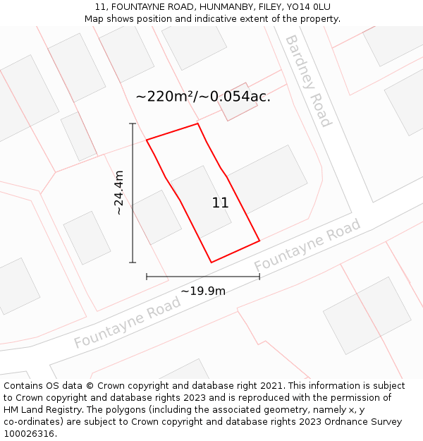 11, FOUNTAYNE ROAD, HUNMANBY, FILEY, YO14 0LU: Plot and title map