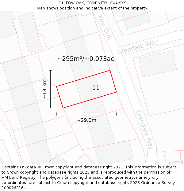 11, FOW OAK, COVENTRY, CV4 9XS: Plot and title map