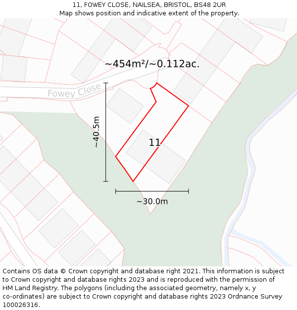 11, FOWEY CLOSE, NAILSEA, BRISTOL, BS48 2UR: Plot and title map
