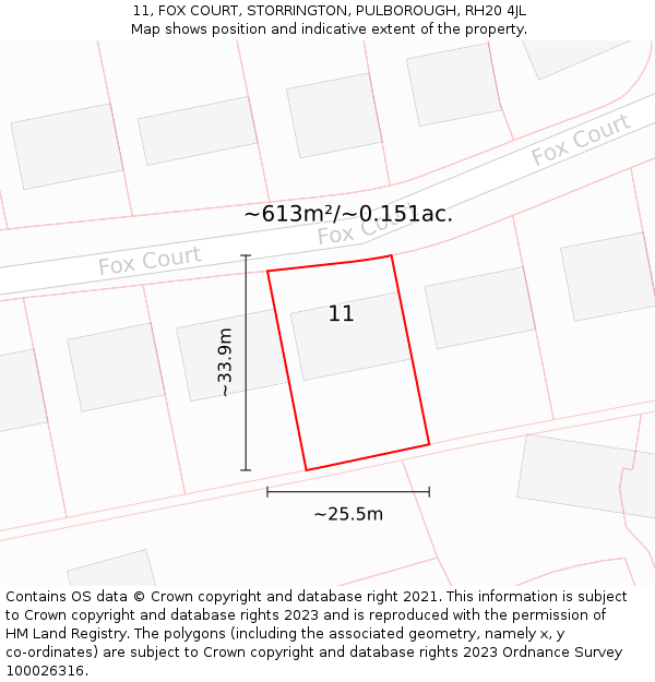 11, FOX COURT, STORRINGTON, PULBOROUGH, RH20 4JL: Plot and title map