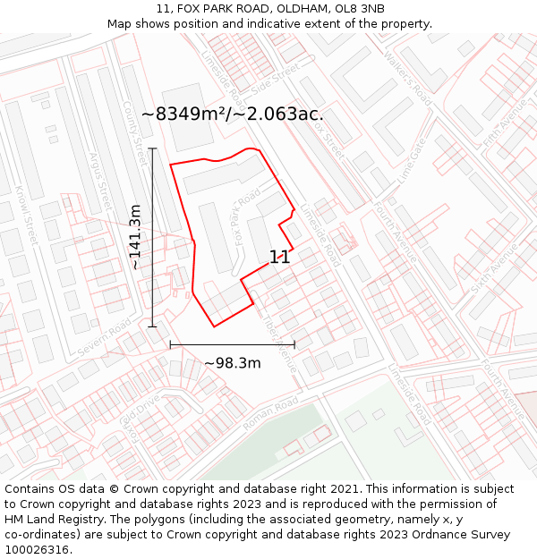 11, FOX PARK ROAD, OLDHAM, OL8 3NB: Plot and title map