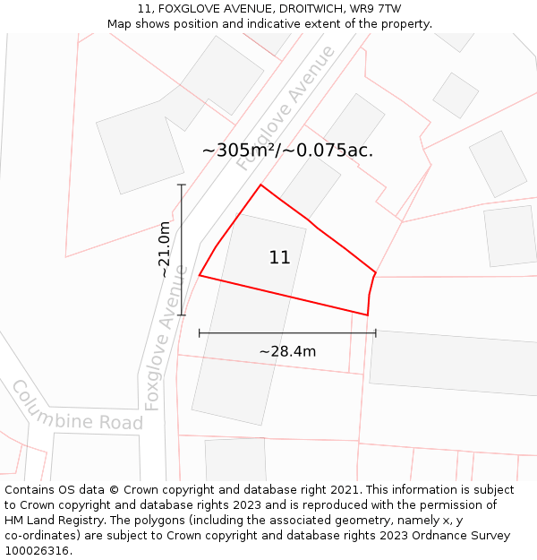 11, FOXGLOVE AVENUE, DROITWICH, WR9 7TW: Plot and title map