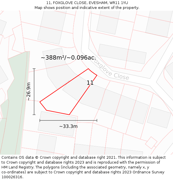 11, FOXGLOVE CLOSE, EVESHAM, WR11 1YU: Plot and title map