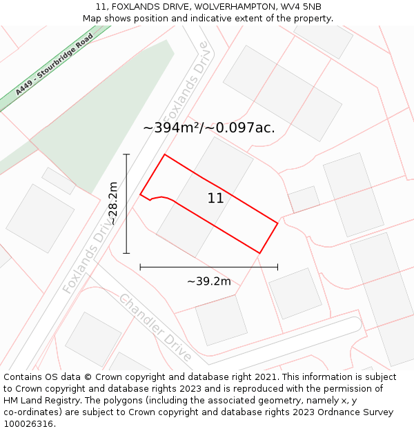 11, FOXLANDS DRIVE, WOLVERHAMPTON, WV4 5NB: Plot and title map