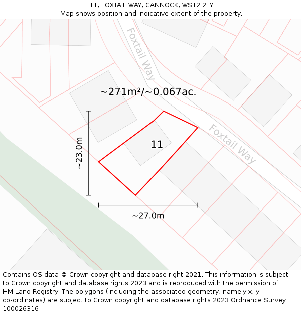 11, FOXTAIL WAY, CANNOCK, WS12 2FY: Plot and title map