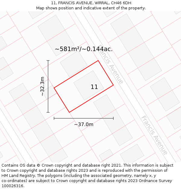 11, FRANCIS AVENUE, WIRRAL, CH46 6DH: Plot and title map