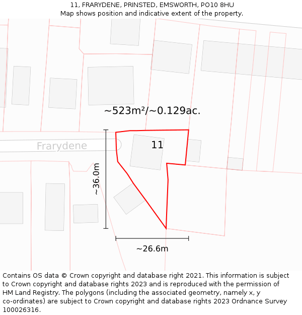 11, FRARYDENE, PRINSTED, EMSWORTH, PO10 8HU: Plot and title map