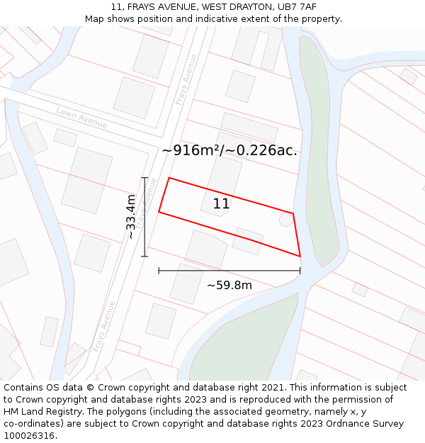 11, FRAYS AVENUE, WEST DRAYTON, UB7 7AF: Plot and title map