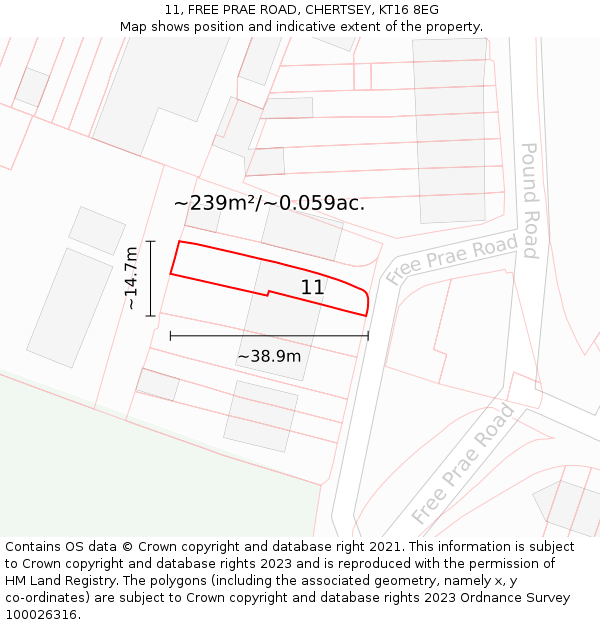 11, FREE PRAE ROAD, CHERTSEY, KT16 8EG: Plot and title map