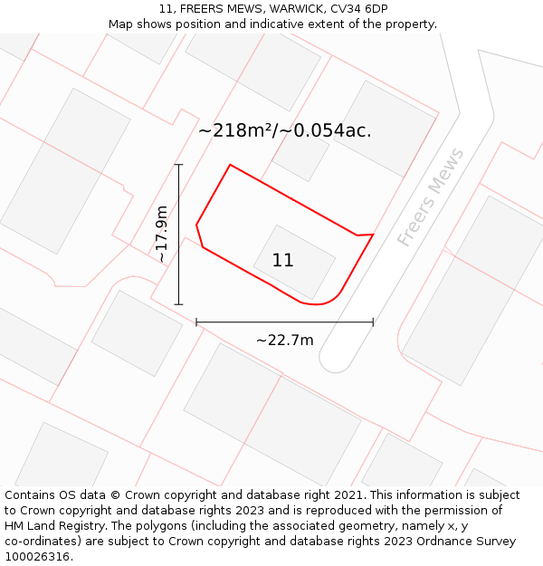 11, FREERS MEWS, WARWICK, CV34 6DP: Plot and title map