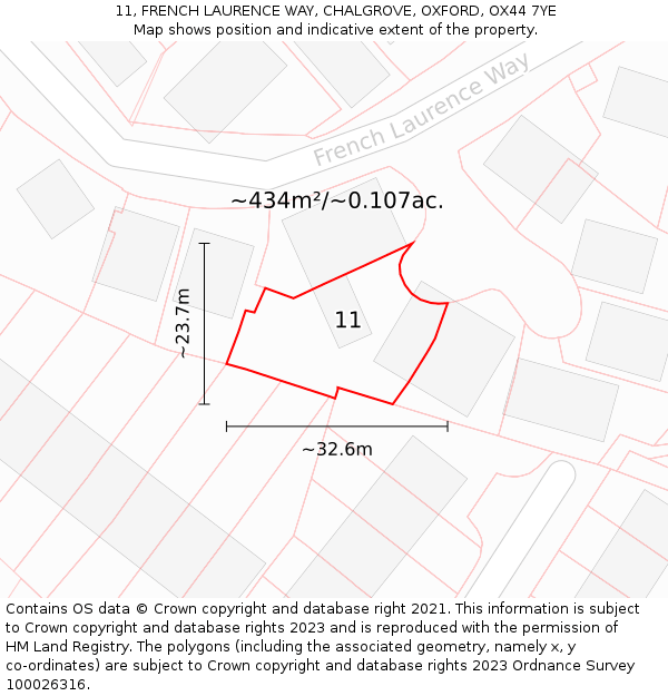 11, FRENCH LAURENCE WAY, CHALGROVE, OXFORD, OX44 7YE: Plot and title map