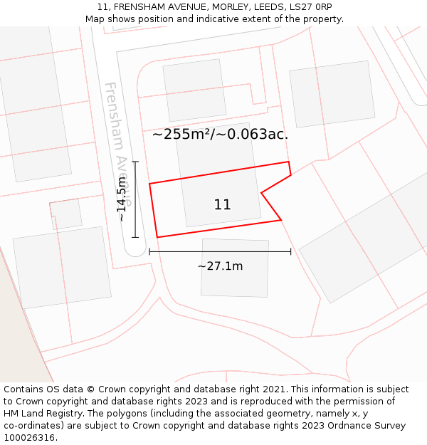 11, FRENSHAM AVENUE, MORLEY, LEEDS, LS27 0RP: Plot and title map