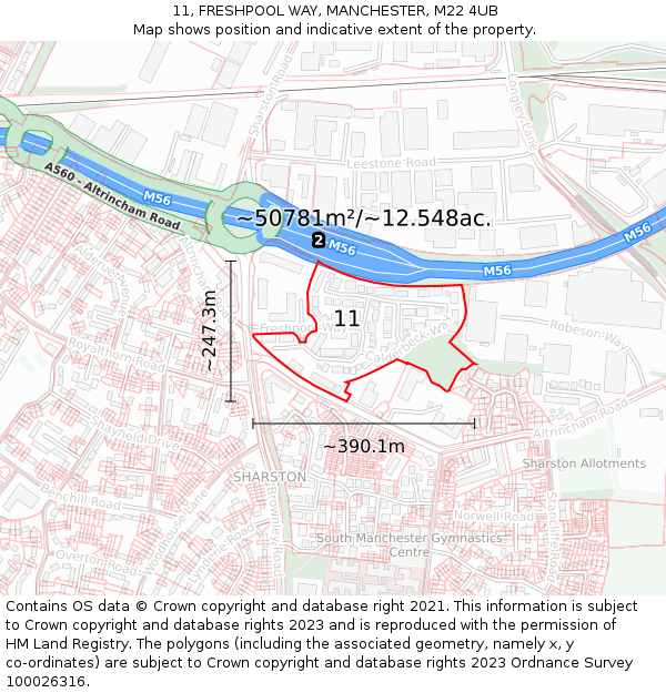 11, FRESHPOOL WAY, MANCHESTER, M22 4UB: Plot and title map