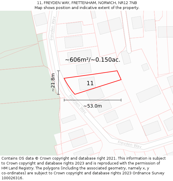 11, FREYDEN WAY, FRETTENHAM, NORWICH, NR12 7NB: Plot and title map
