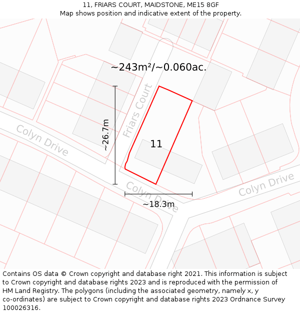 11, FRIARS COURT, MAIDSTONE, ME15 8GF: Plot and title map