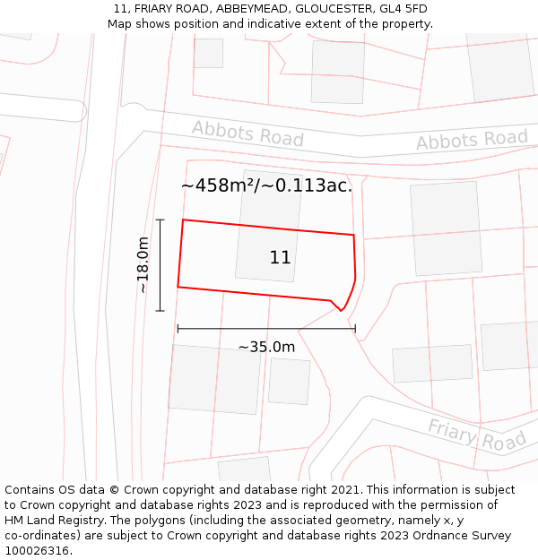 11, FRIARY ROAD, ABBEYMEAD, GLOUCESTER, GL4 5FD: Plot and title map