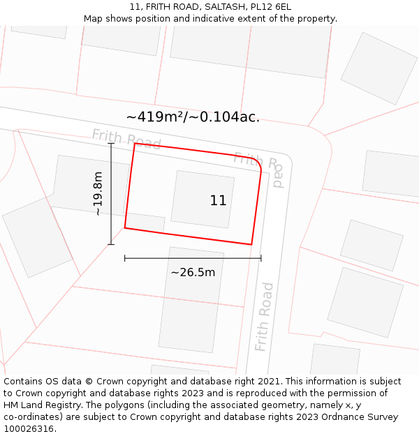 11, FRITH ROAD, SALTASH, PL12 6EL: Plot and title map