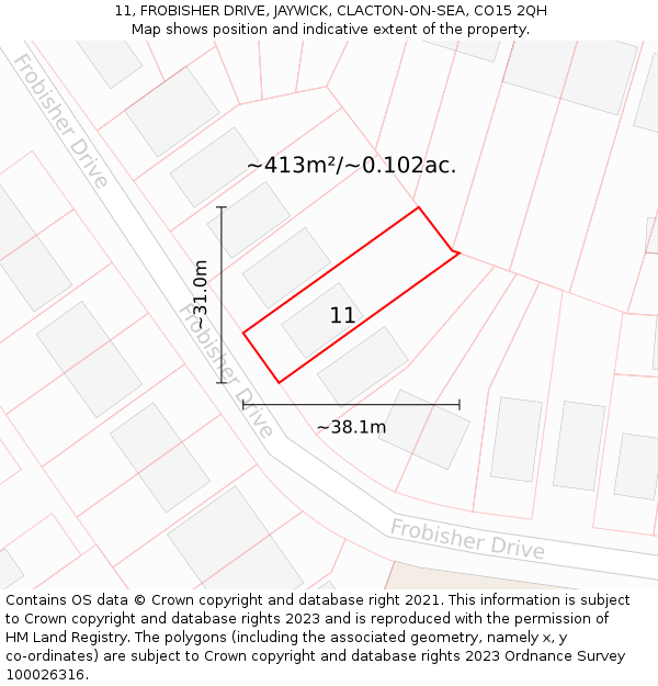 11, FROBISHER DRIVE, JAYWICK, CLACTON-ON-SEA, CO15 2QH: Plot and title map