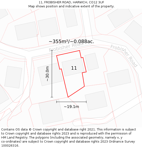 11, FROBISHER ROAD, HARWICH, CO12 3UF: Plot and title map