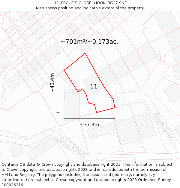 11, FROUDS CLOSE, HOOK, RG27 9NE: Plot and title map