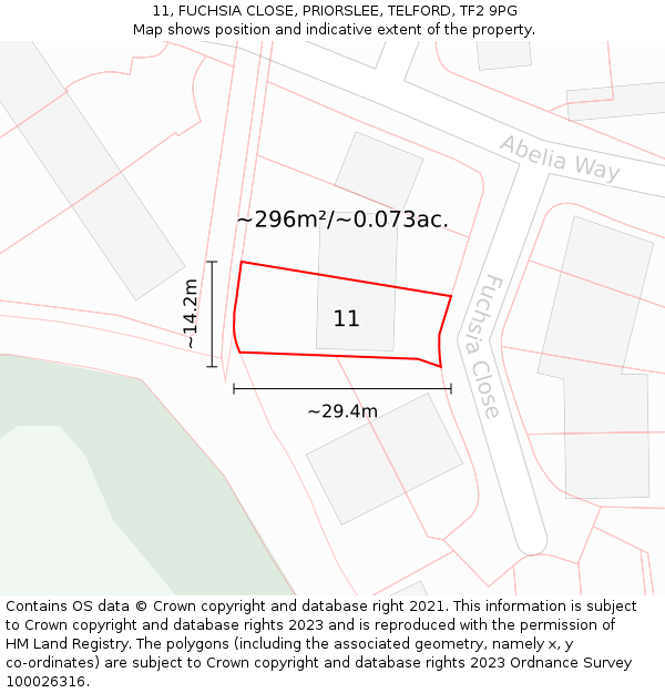 11, FUCHSIA CLOSE, PRIORSLEE, TELFORD, TF2 9PG: Plot and title map