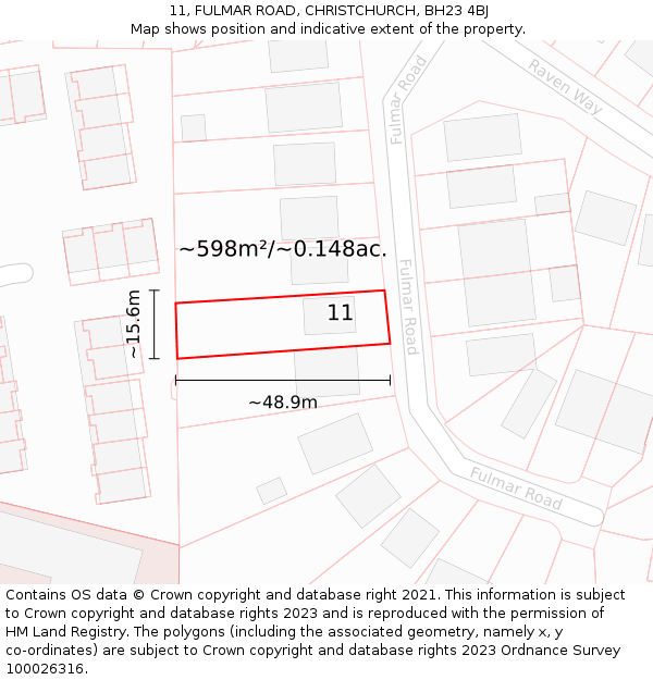 11, FULMAR ROAD, CHRISTCHURCH, BH23 4BJ: Plot and title map