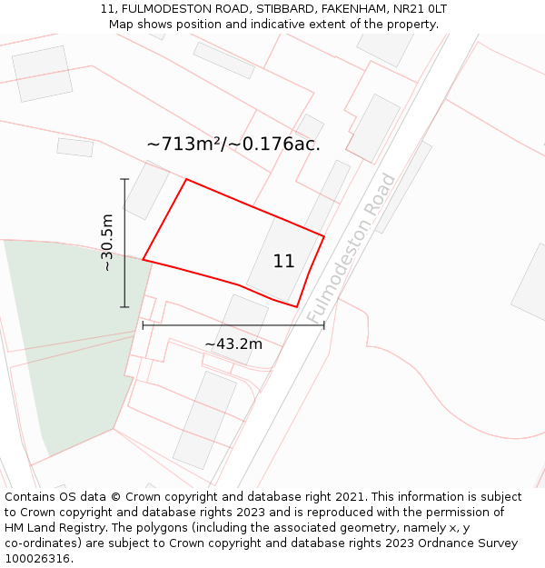 11, FULMODESTON ROAD, STIBBARD, FAKENHAM, NR21 0LT: Plot and title map
