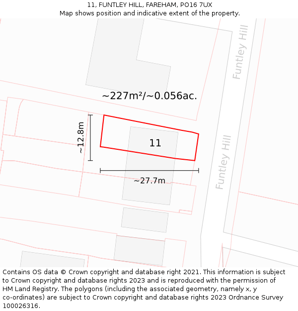 11, FUNTLEY HILL, FAREHAM, PO16 7UX: Plot and title map