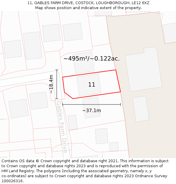 11, GABLES FARM DRIVE, COSTOCK, LOUGHBOROUGH, LE12 6XZ: Plot and title map