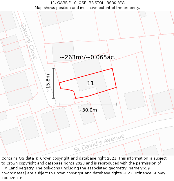 11, GABRIEL CLOSE, BRISTOL, BS30 8FG: Plot and title map