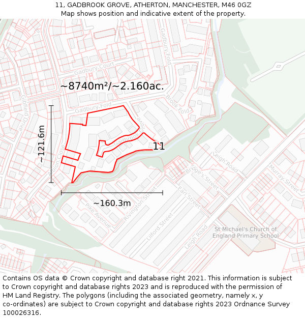 11, GADBROOK GROVE, ATHERTON, MANCHESTER, M46 0GZ: Plot and title map