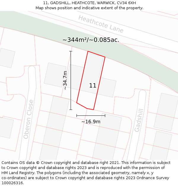 11, GADSHILL, HEATHCOTE, WARWICK, CV34 6XH: Plot and title map