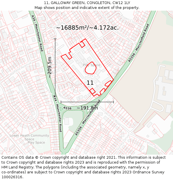 11, GALLOWAY GREEN, CONGLETON, CW12 1LY: Plot and title map