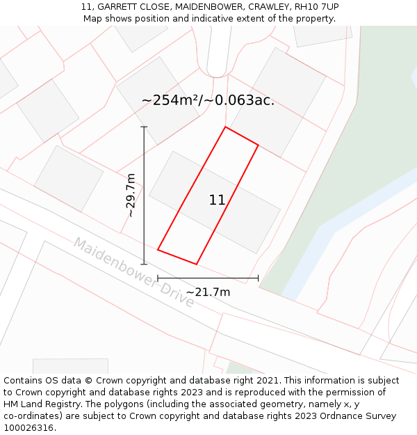 11, GARRETT CLOSE, MAIDENBOWER, CRAWLEY, RH10 7UP: Plot and title map
