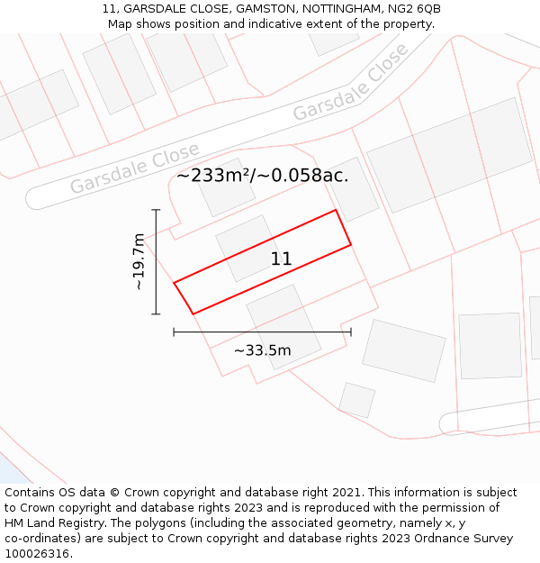 11, GARSDALE CLOSE, GAMSTON, NOTTINGHAM, NG2 6QB: Plot and title map