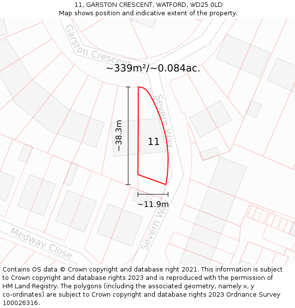 11, GARSTON CRESCENT, WATFORD, WD25 0LD: Plot and title map