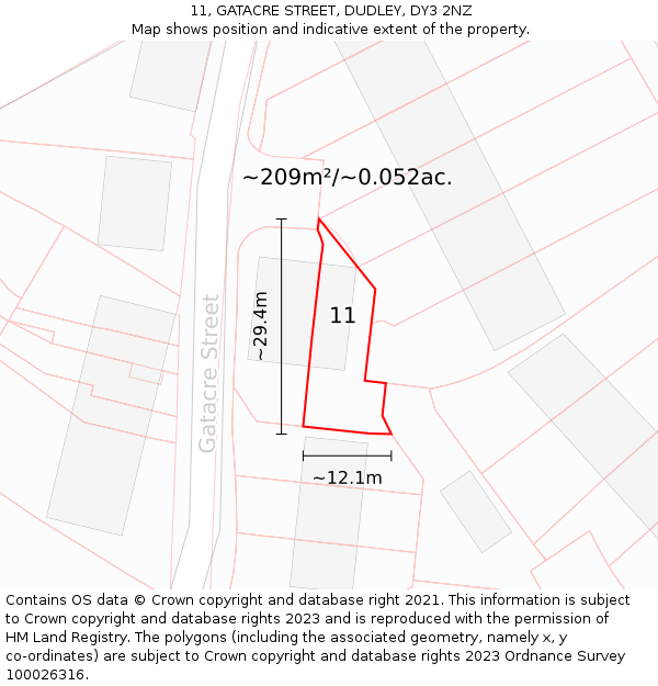 11, GATACRE STREET, DUDLEY, DY3 2NZ: Plot and title map