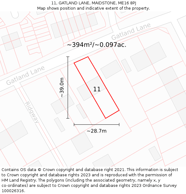 11, GATLAND LANE, MAIDSTONE, ME16 8PJ: Plot and title map